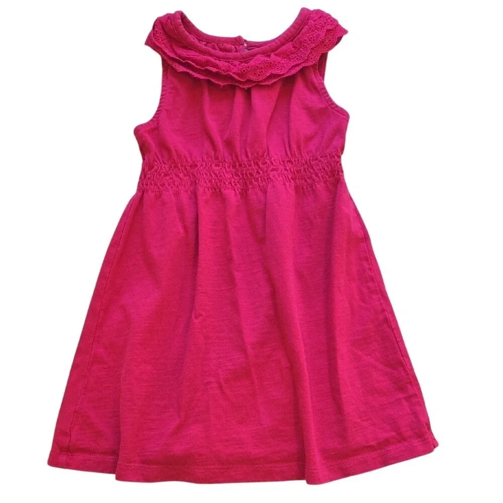 Tea Collection Fuchsia Pink Girls Tank Sleeveless Dress Ruffles Size 2 Cotton